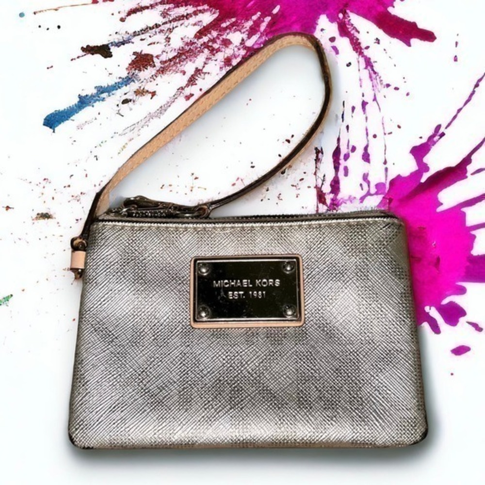 Michael Kors Silver Monogram Print Coin Purse - “Serena”